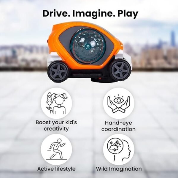 SKYLINE Battery Operated Stunt Car Toy with Music & 4D Vibrant Light Effects | 360° Rotating Bump & Go Action Car Toy - Image 3