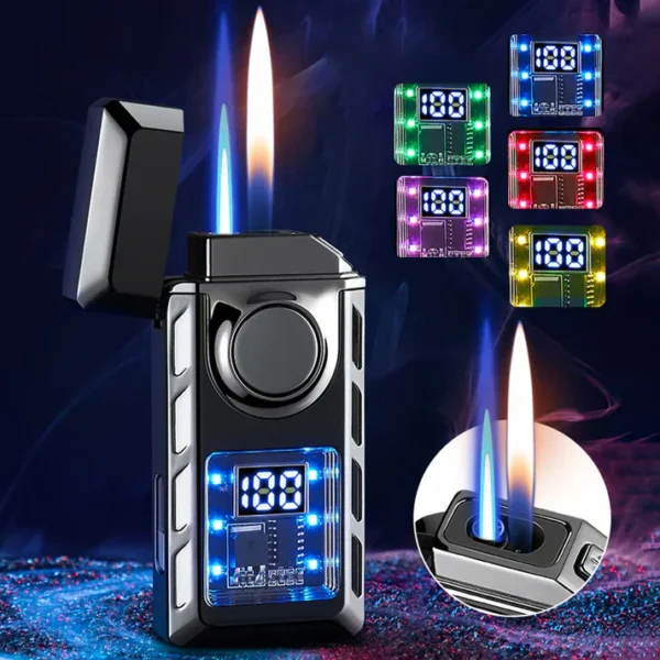 Multi-Functional Dual Flame Lighter with Colored Lights - Image 3